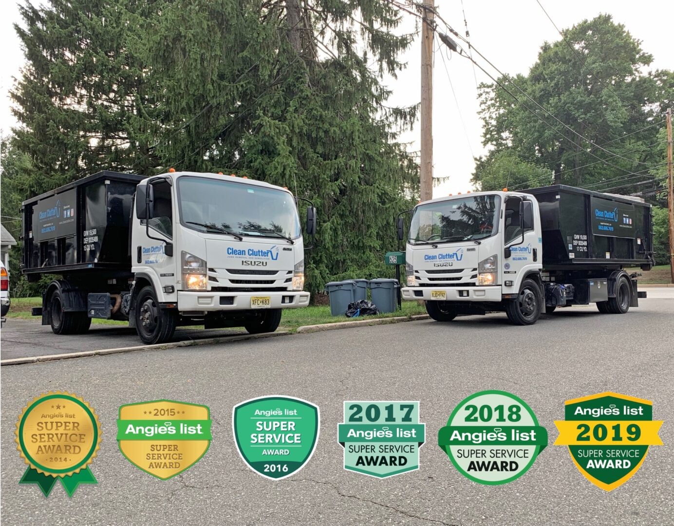 Clean Clutter branded truck on residential street with crew